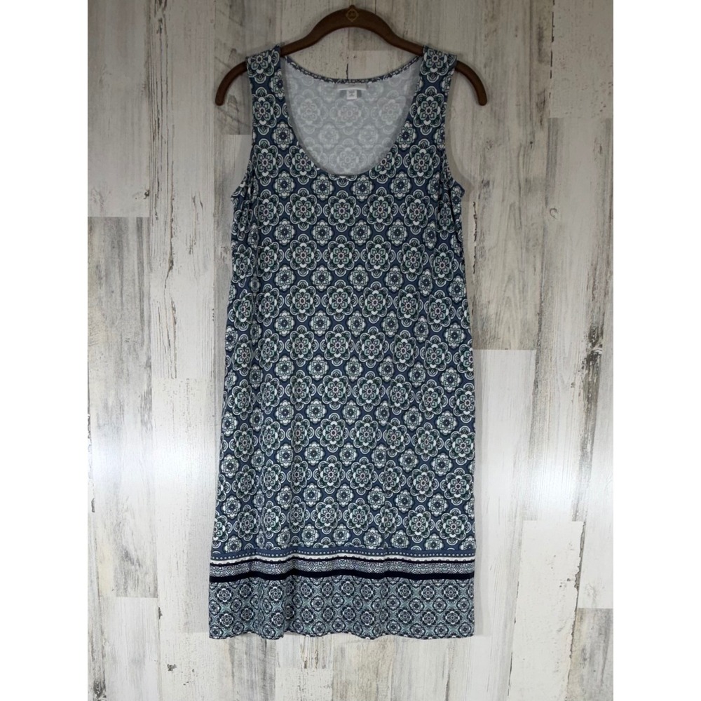 J Jill Shift Dress Size XS Petite Blue Floral Medallion Sleeveless Scoop‎ Neck